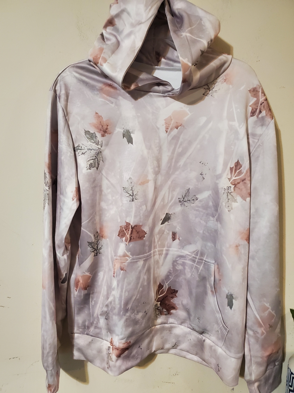 Camo Hoodie Unisex Medium Woodland Realtree Leaf Print Grey Wash